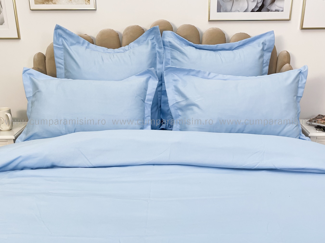 (OFERTA TRIO) Lenjerie pat dublu,  FINET, 6 piese, cu ELASTIC, Bleu - 3 | YEO
