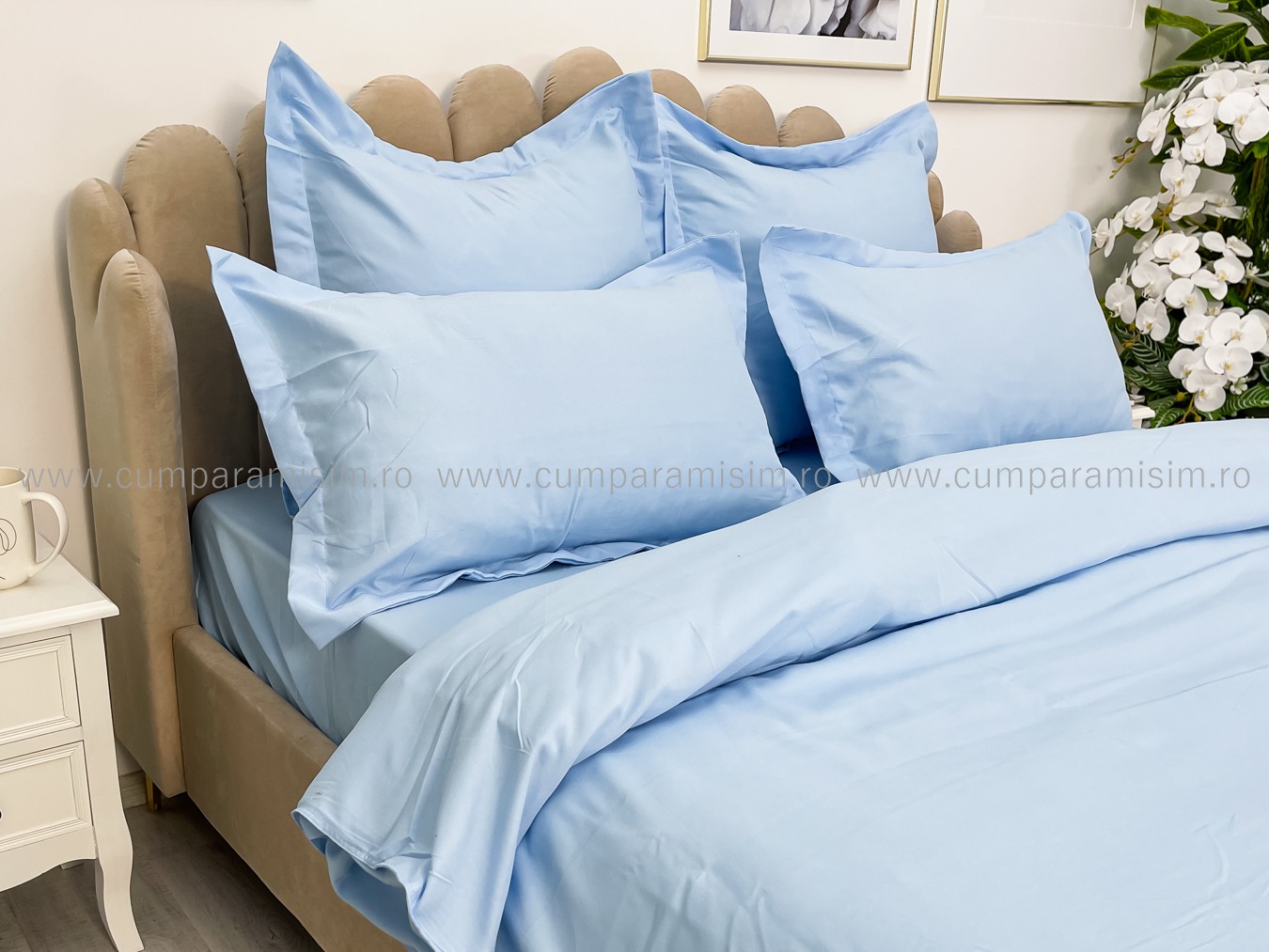 (OFERTA TRIO) Lenjerie pat dublu,  FINET, 6 piese, cu ELASTIC, Bleu - 4 | YEO