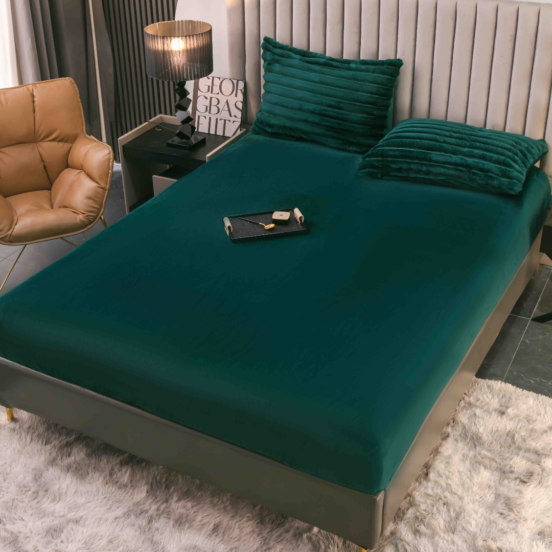 Lenjerie Deluxe, Jojo Home, 4 Piese, Blanita Shorthair si CoCoLiNo, cu Elastic Perimetral, Verde Smarald - 4 | YEO