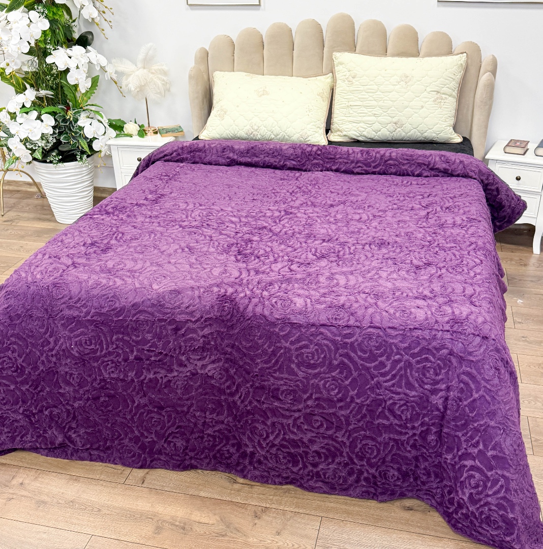 Patura Premium, Blanita Artificiala Fina, 200x230cm, Mov, Roses - 1 | YEO