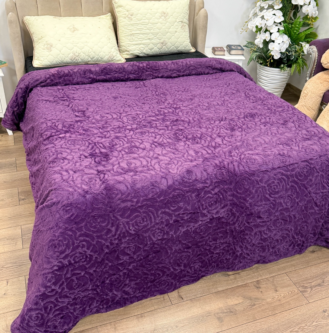 Patura Premium, Blanita Artificiala Fina, 200x230cm, Mov, Roses - 2 | YEO