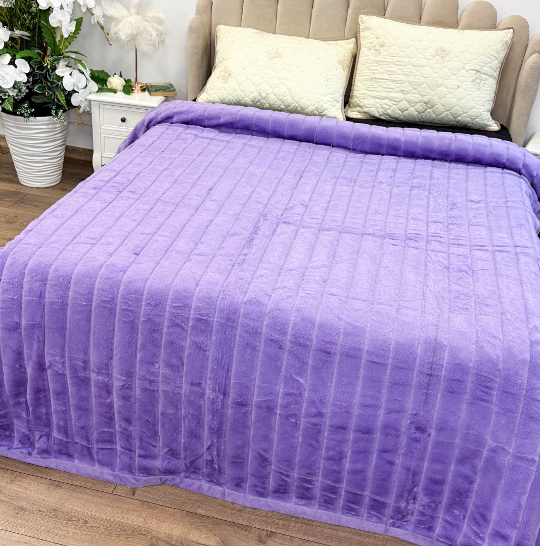 Patura Premium, Blanita Artificiala Fina, 200x230cm, Lila, Dungi - 1 | YEO