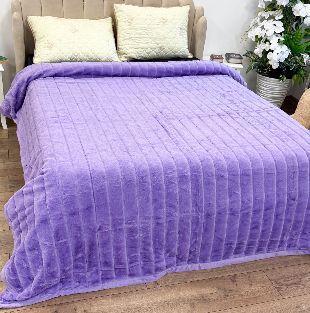Patura Premium, Blanita Artificiala Fina, 200x230cm, Lila, Dungi - 2 | YEO