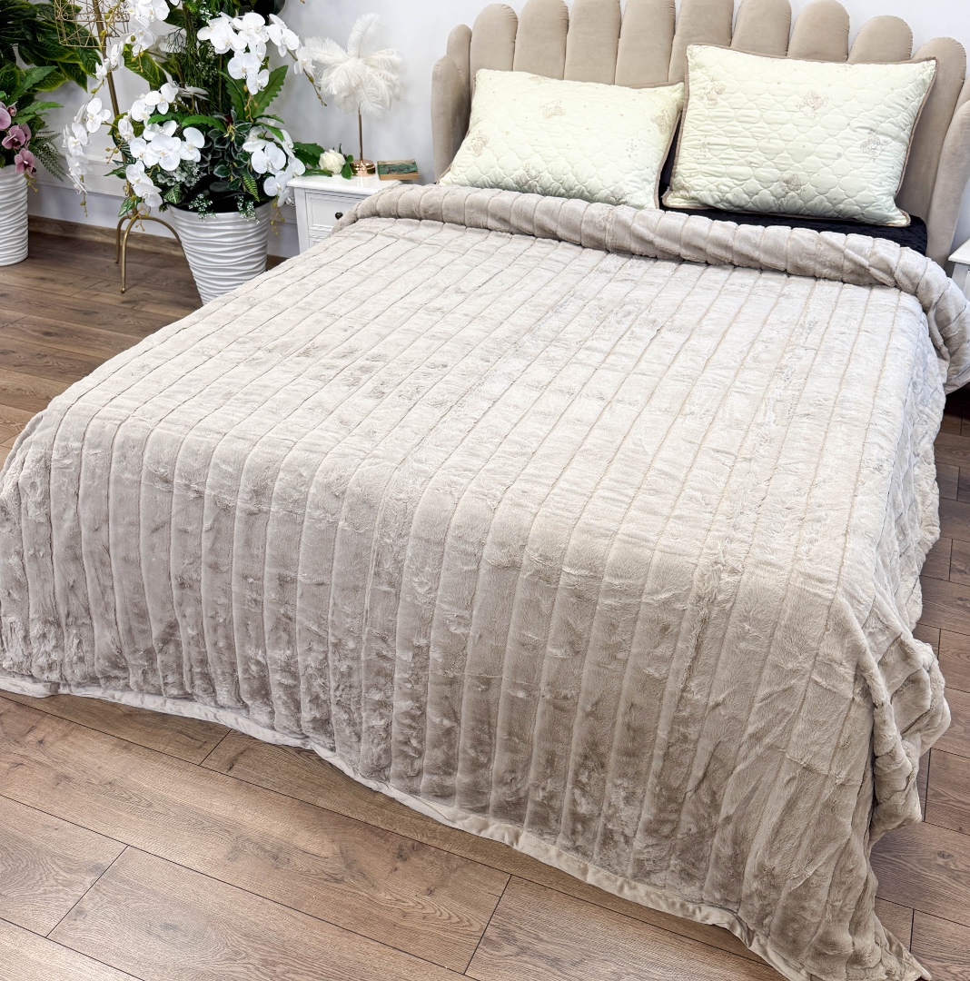 Patura Premium, Blanita Artificiala Fina, 200x230cm, Grej, Dungi - 1 | YEO