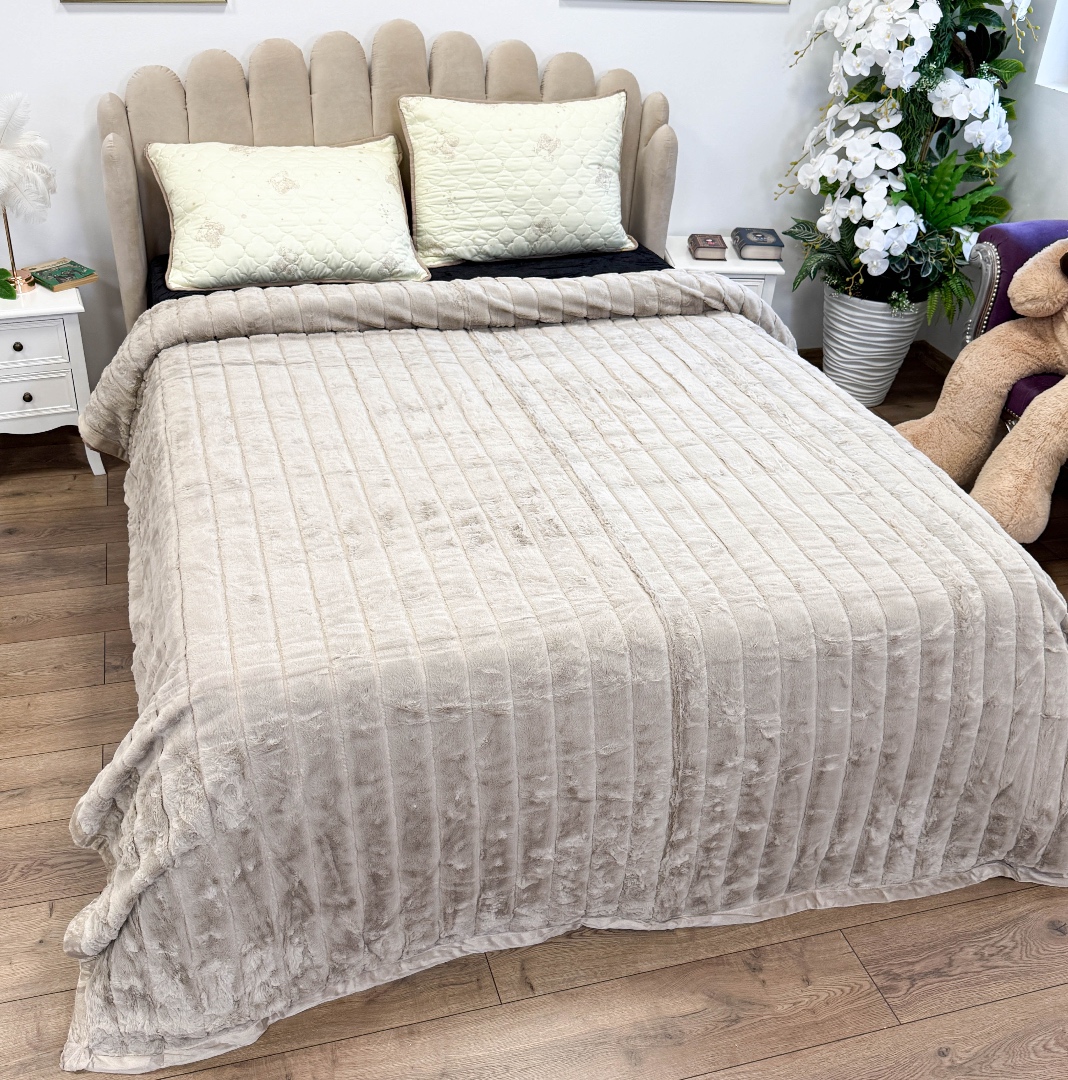 Patura Premium, Blanita Artificiala Fina, 200x230cm, Grej, Dungi - 2 | YEO