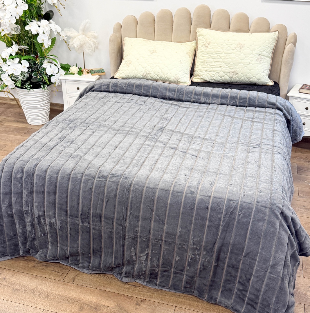 Patura Premium, Blanita Artificiala Fina, 200x230cm, Gri, Dungi - 1 | YEO
