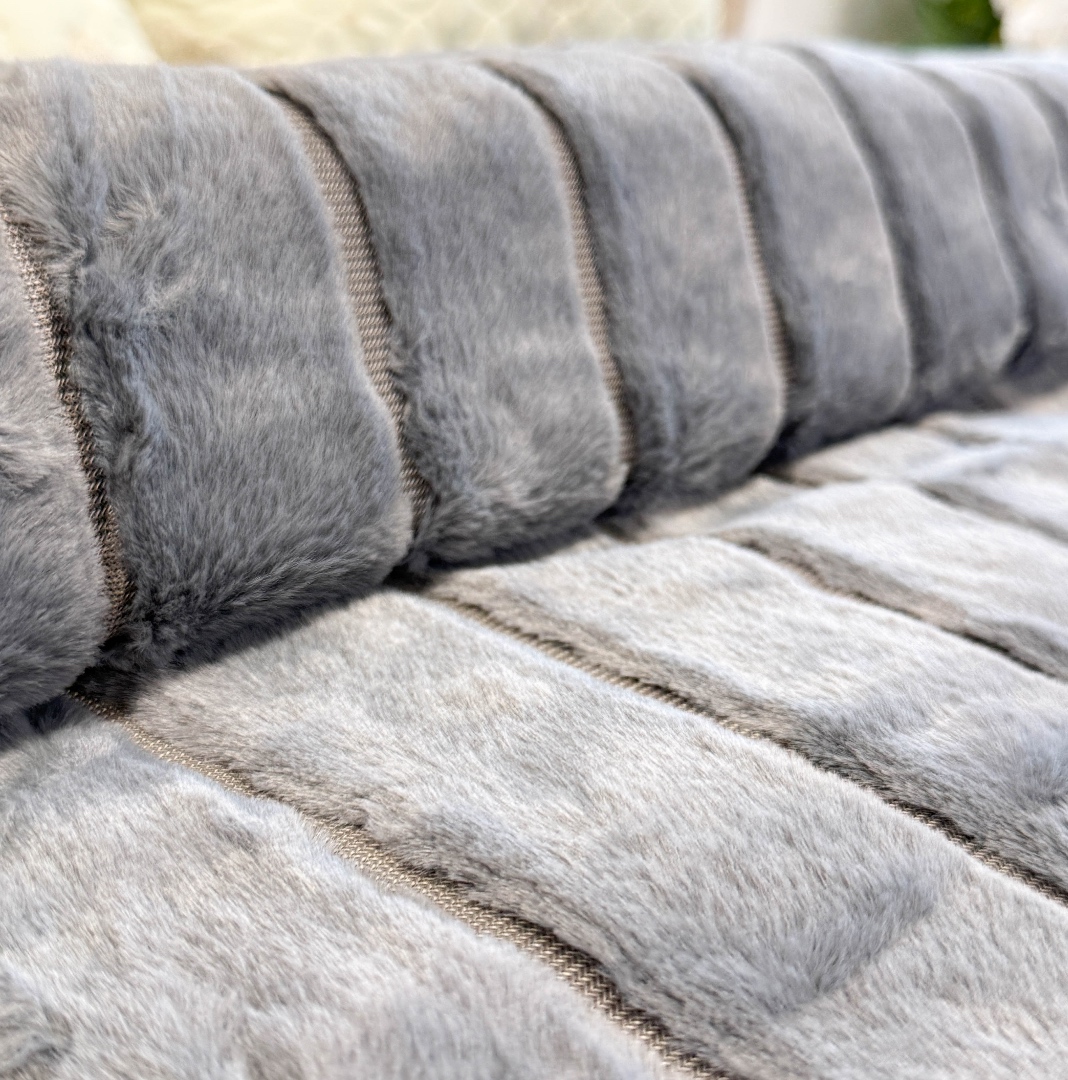 Patura Premium, Blanita Artificiala Fina, 200x230cm, Gri, Dungi - 4 | YEO