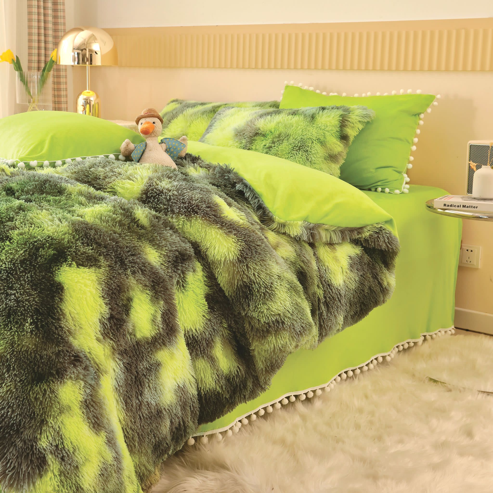 Lenjerie pat super pufoasa COCOLINO Fluffy cu ciucuri, 6 piese, Verde - Multicolor - 1 | YEO