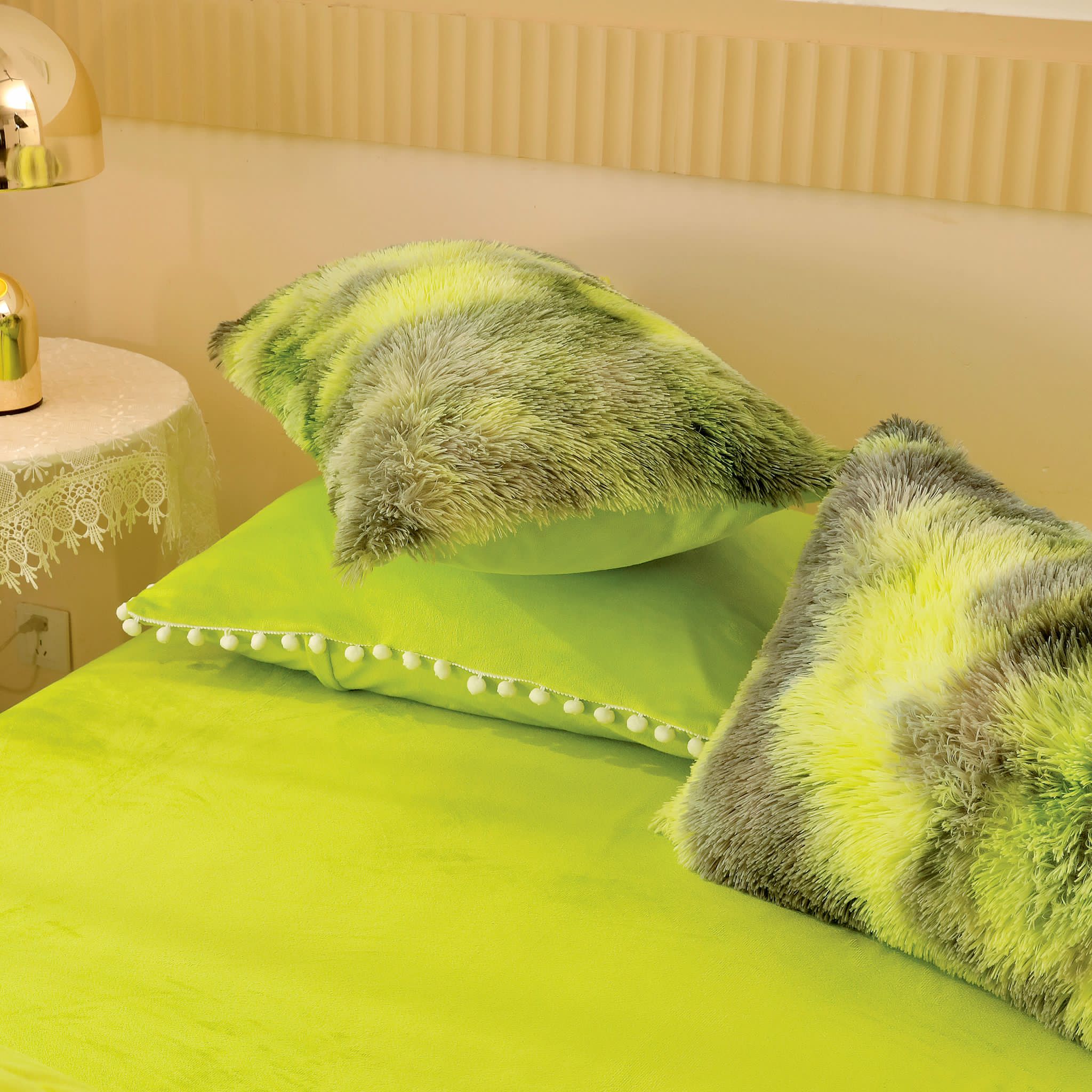 Lenjerie pat super pufoasa COCOLINO Fluffy cu ciucuri, 6 piese, Verde - Multicolor - 4 | YEO