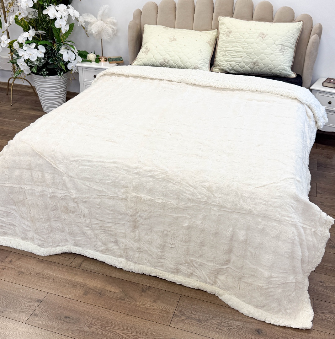 Patura Cocolino cu Blanita Sherpa 200x230cm, model cu Blanita Wave, Alb - 1 | YEO