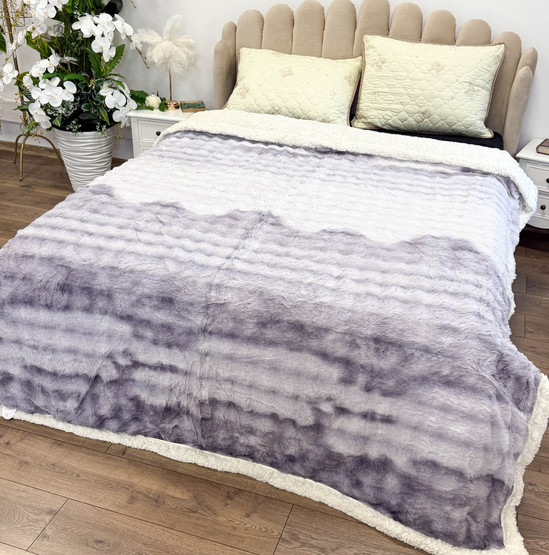 Patura Cocolino cu Blanita Sherpa 200x230cm, model cu Blanita Wave, Alb, Roz - 1 | YEO