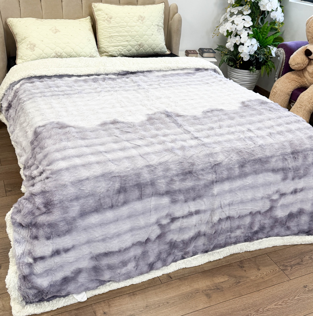 Patura Cocolino cu Blanita Sherpa 200x230cm, model cu Blanita Wave, Alb, Roz - 2 | YEO