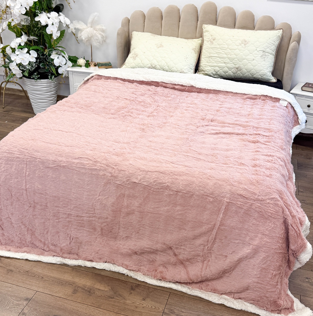 Patura Cocolino cu Blanita Sherpa 200x230cm, model cu Blanita Wave, Roz - 1 | YEO