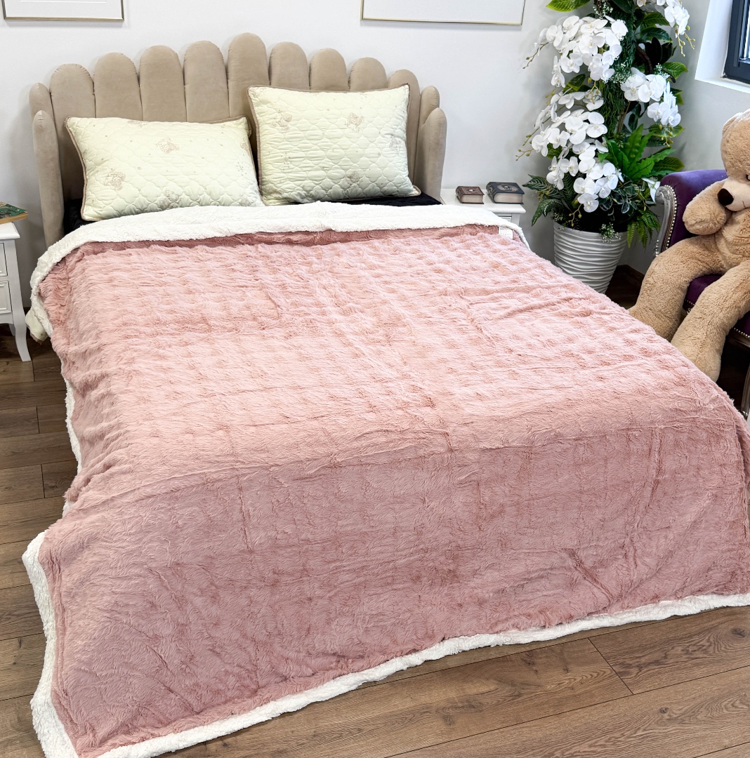 Patura Cocolino cu Blanita Sherpa 200x230cm, model cu Blanita Wave, Roz - 2 | YEO