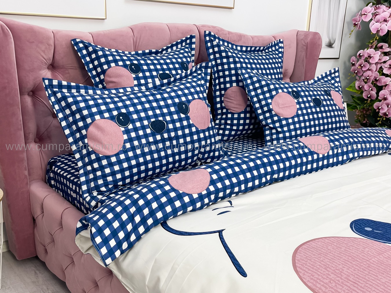 Lenjerie pat dublu,  FINET, Imprimeu Digital - Identic cu poza, 6 piese, Jojo Home, Crem-Bleu, ursulet - 4 | YEO