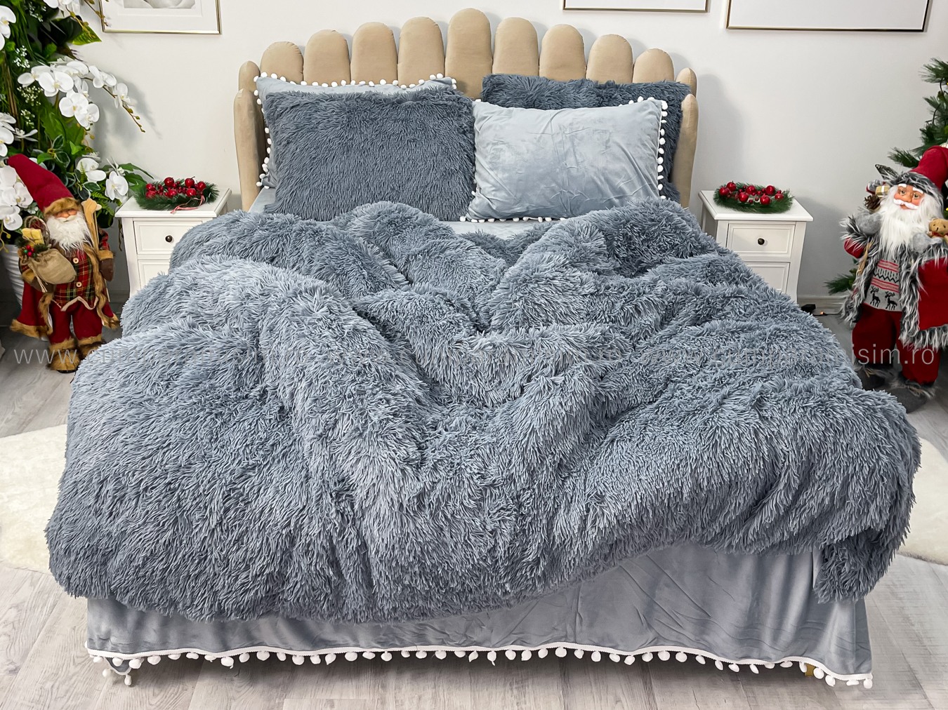 Lenjerie pat super pufoasa COCOLINO Fluffy cu ciucuri, 6 piese, GRI - 1 | YEO