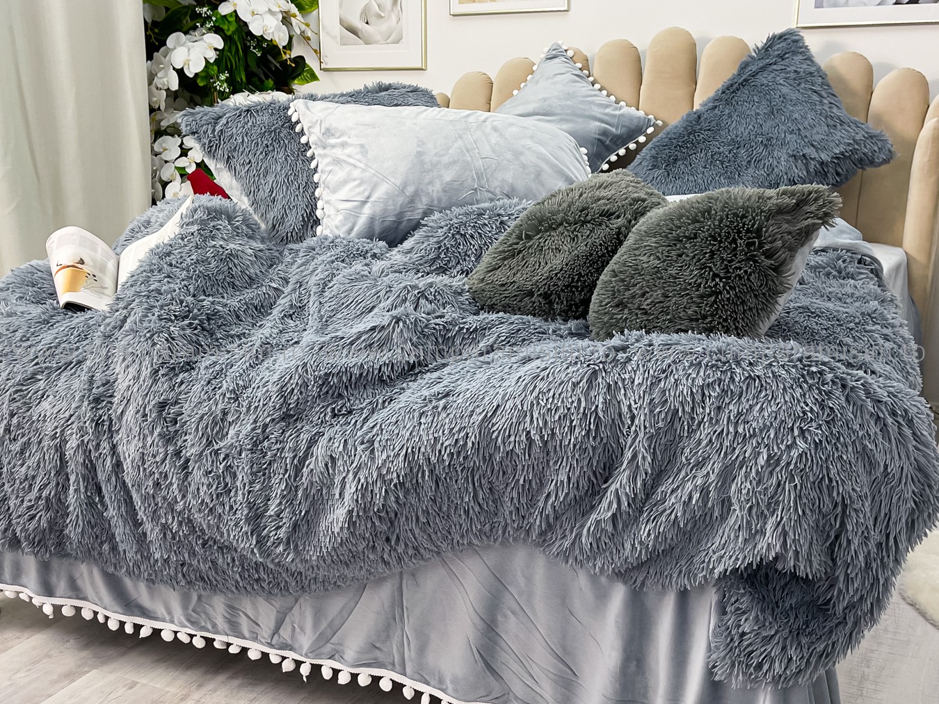 Lenjerie pat super pufoasa COCOLINO Fluffy cu ciucuri, 6 piese, GRI - 2 | YEO