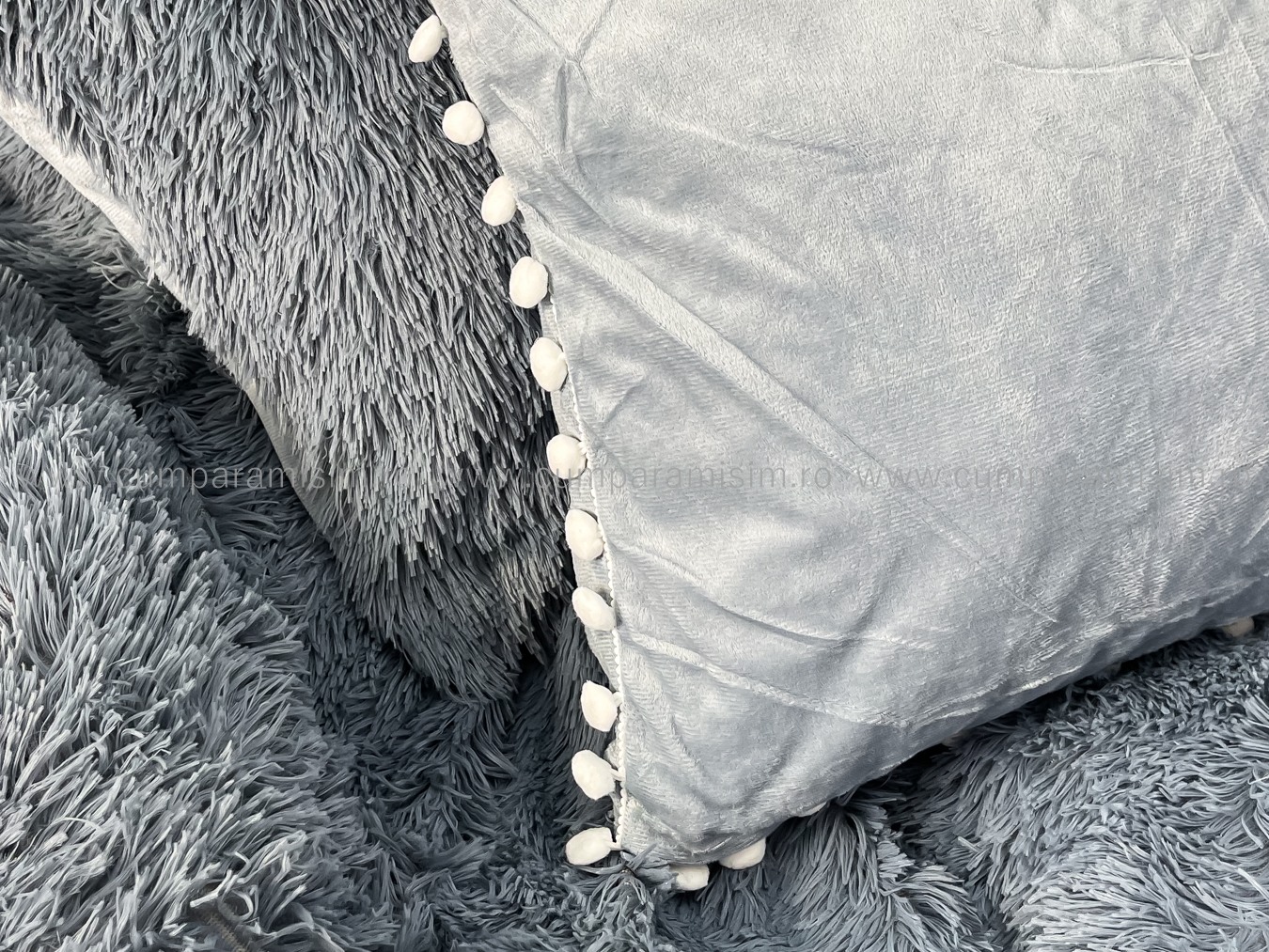 Lenjerie pat super pufoasa COCOLINO Fluffy cu ciucuri, 6 piese, GRI - 3 | YEO