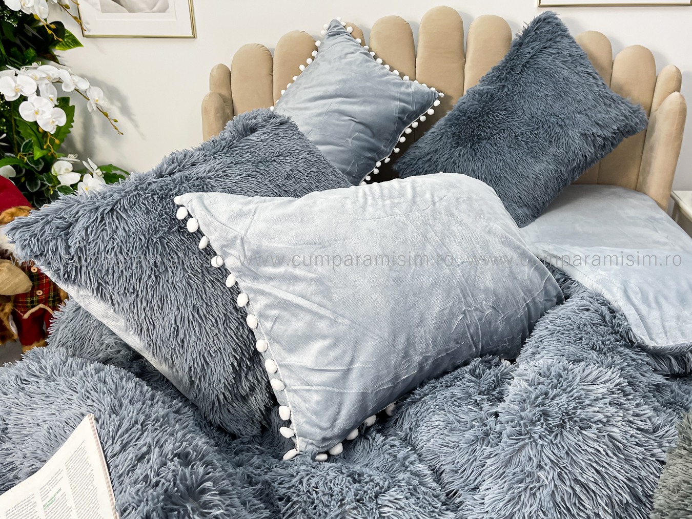 Lenjerie pat super pufoasa COCOLINO Fluffy cu ciucuri, 6 piese, GRI - 4 | YEO