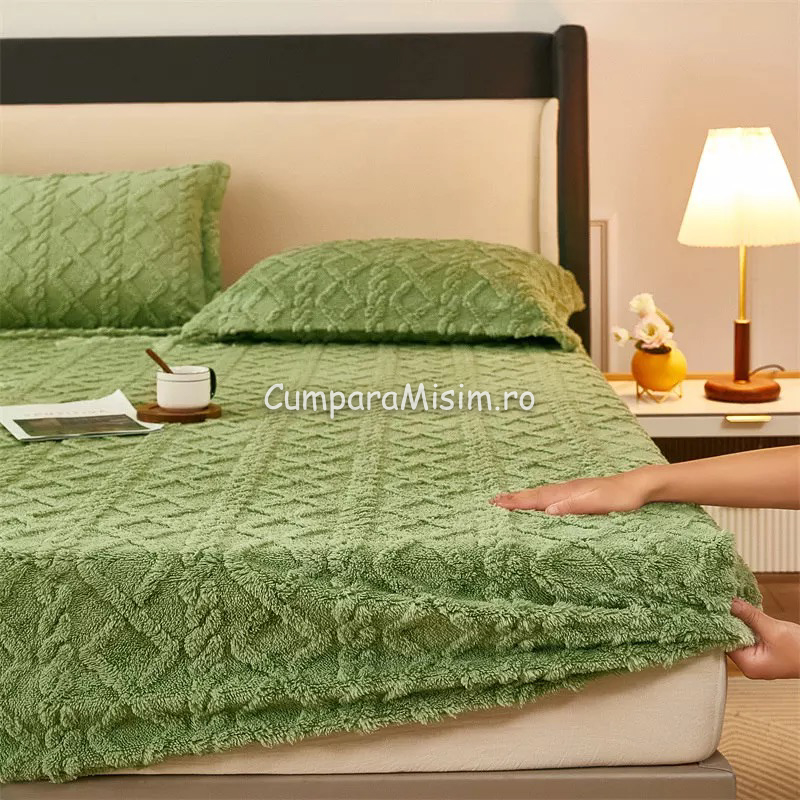 Cearsaf cu elastic COCOLINO, 180x200x25cm, 2 fete de perne, Jojo Home, model Tricotat, Verde - 1 | YEO