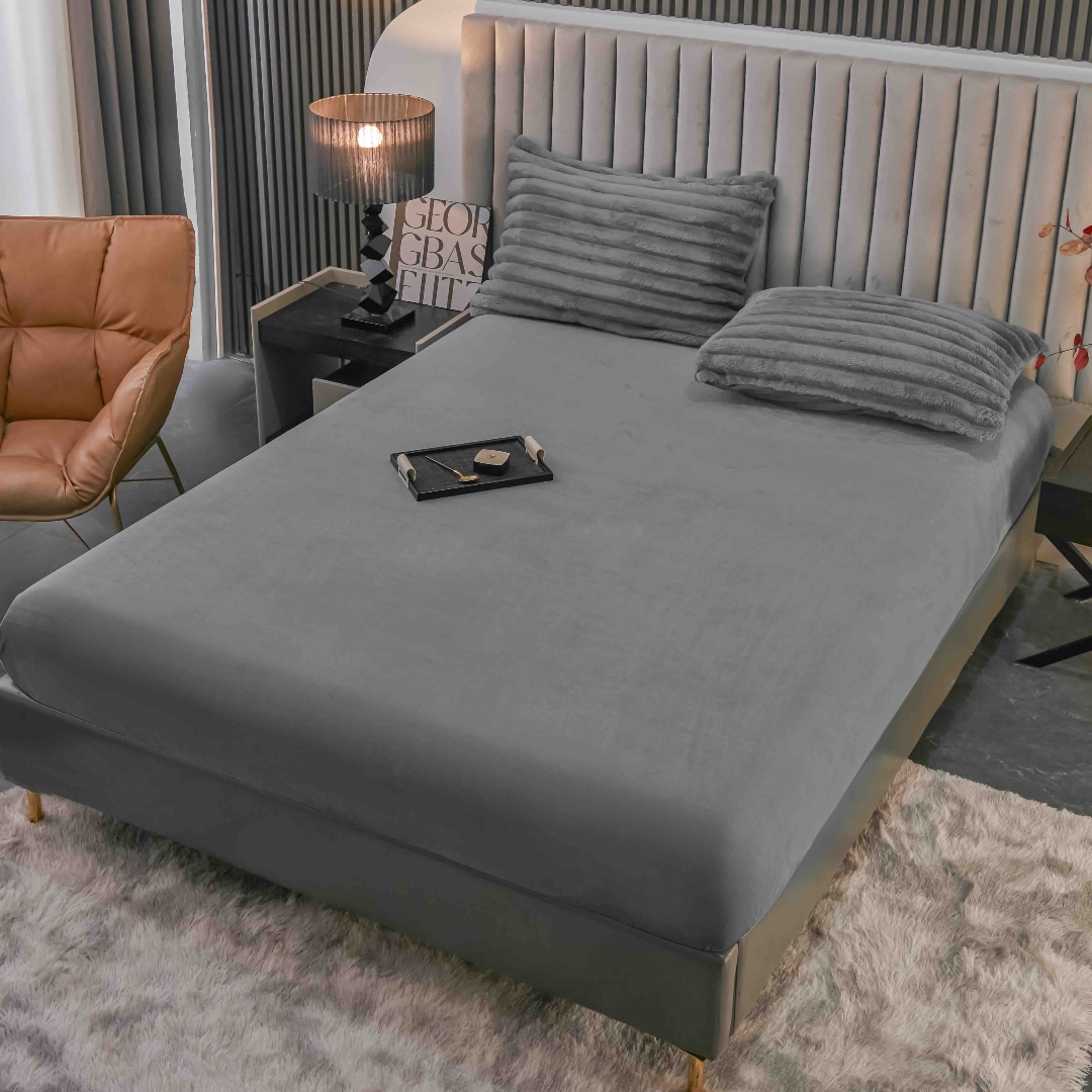 Lenjerie Deluxe, Jojo Home, 4 Piese, Blanita Shorthair si CoCoLiNo, cu Elastic Perimetral, Gri Albastrui - 4 | YEO