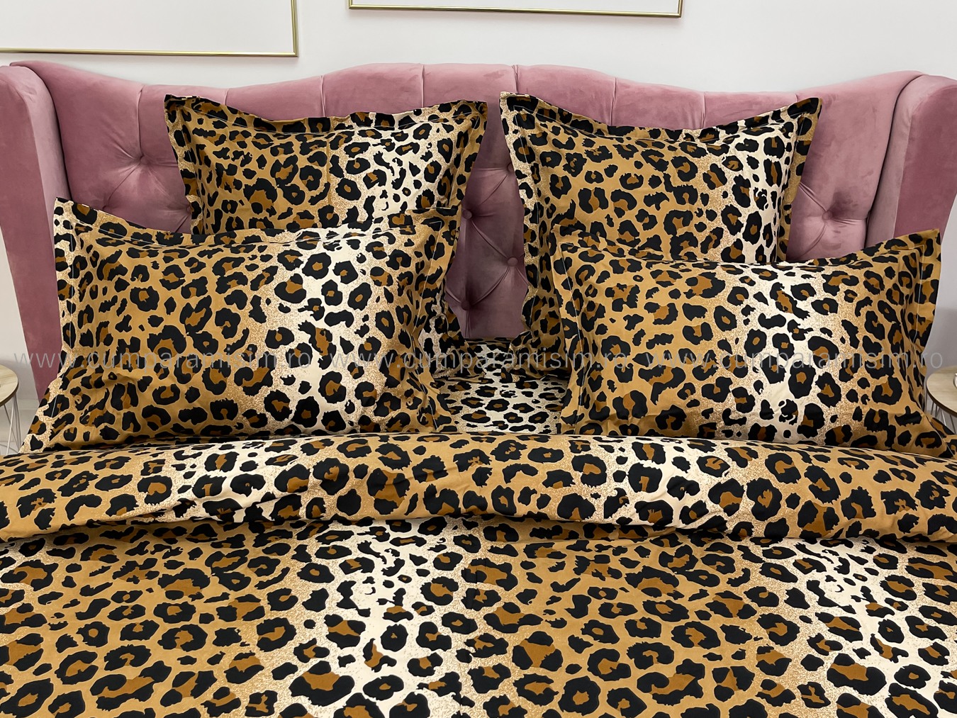Lenjerie pat dublu,  FINET, 6 piese, cu ELASTIC, Jojo Home, Maro-Multicolor, animal print - 3 | YEO