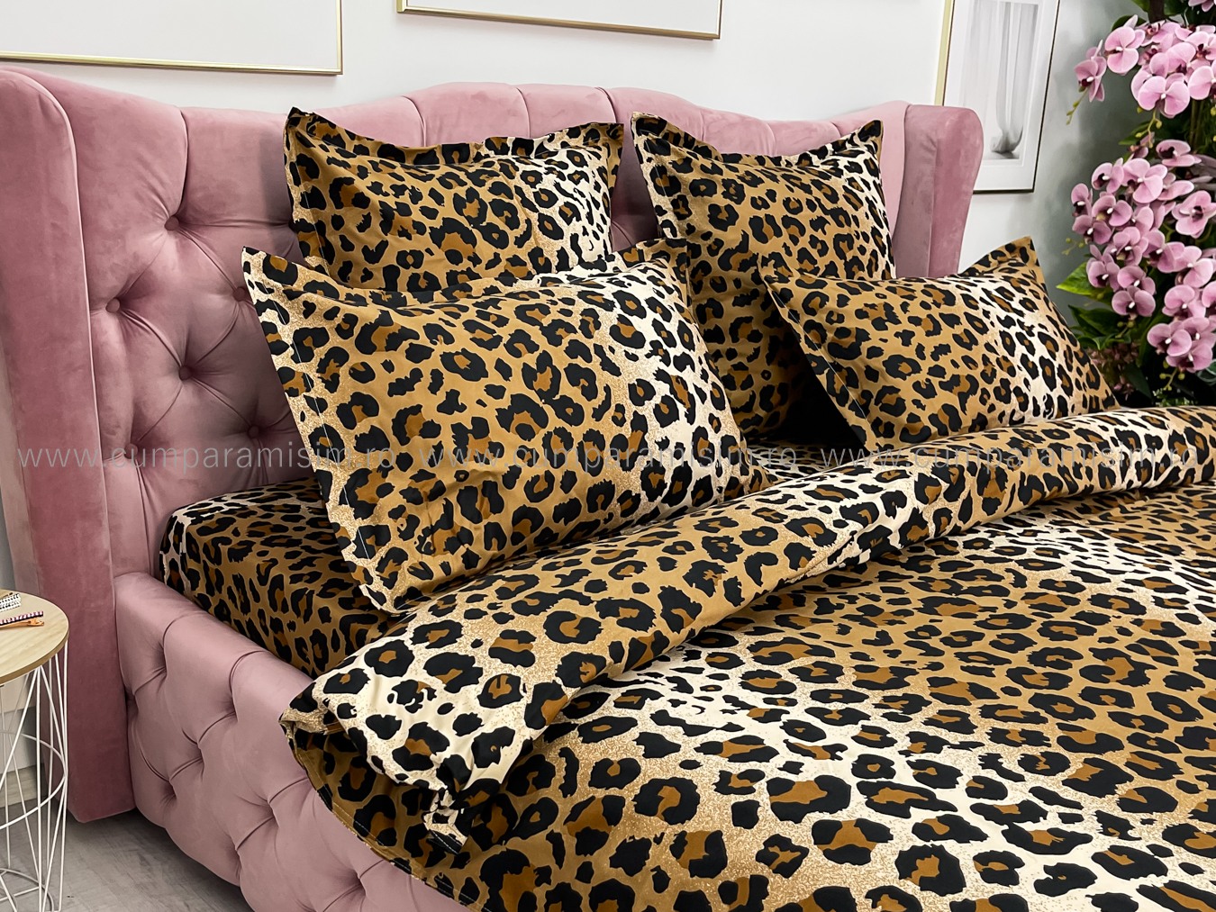 Lenjerie pat dublu,  FINET, 6 piese, cu ELASTIC, Jojo Home, Maro-Multicolor, animal print - 4 | YEO