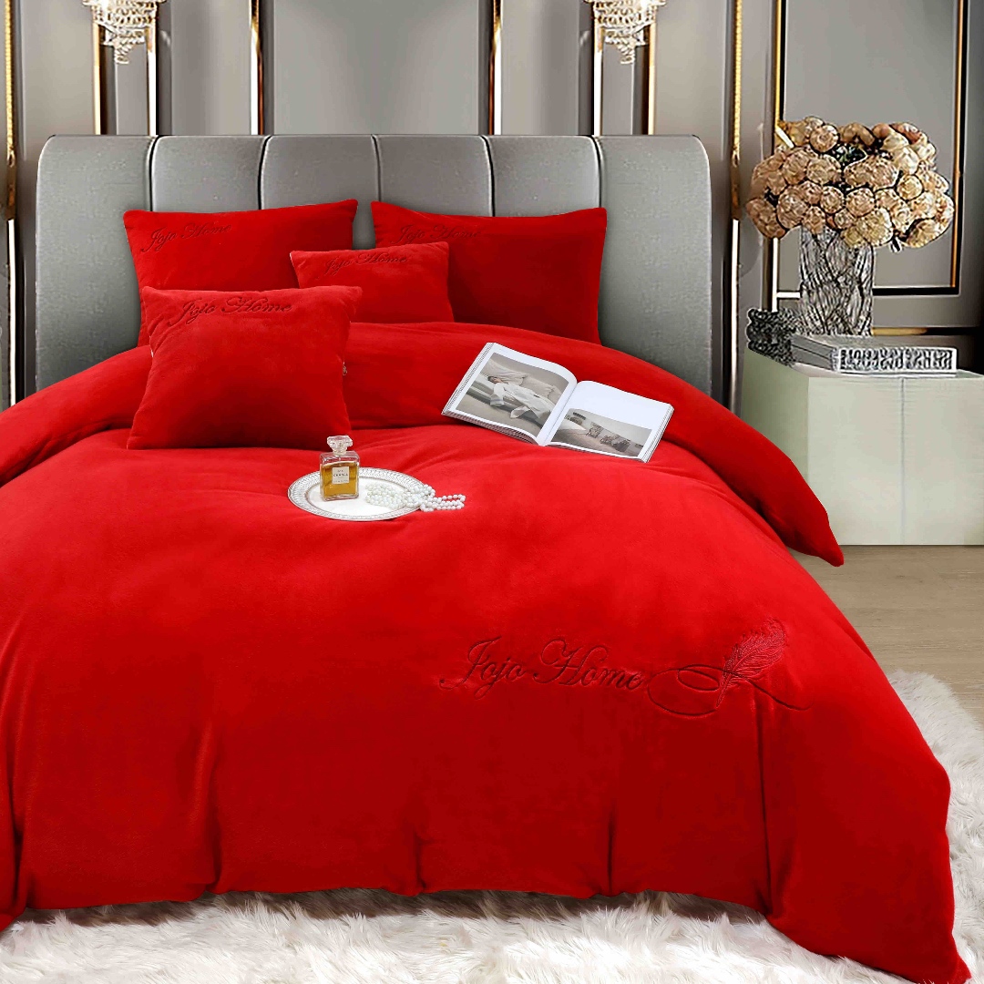Lenjerie de pat, Soft Touch, Jojo Home, cu Blanita Short Hair, Rabbit, 200x230 cm, 6 piese, Rosu - 1 | YEO