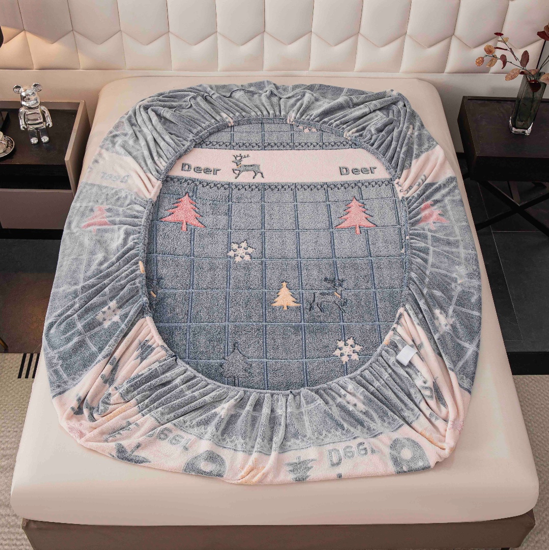 Cearsaf CoCoLiNo, JoJo Home, cu Elastic, 180x200x25cm, 2 fete de perne, 50x70cm, Gri, Alb, Reni, Fulgi de Nea - 3 | YEO