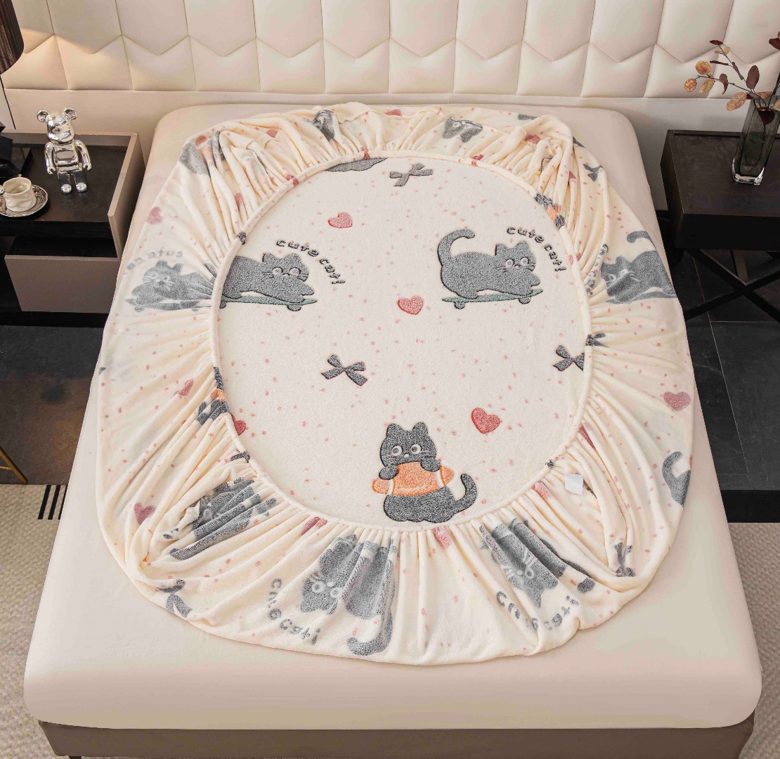 Cearsaf CoCoLiNo, JoJo Home, cu Elastic, 180x200x25cm, 2 fete de perne, 50x70cm, Crem, Pisicute - 3 | YEO
