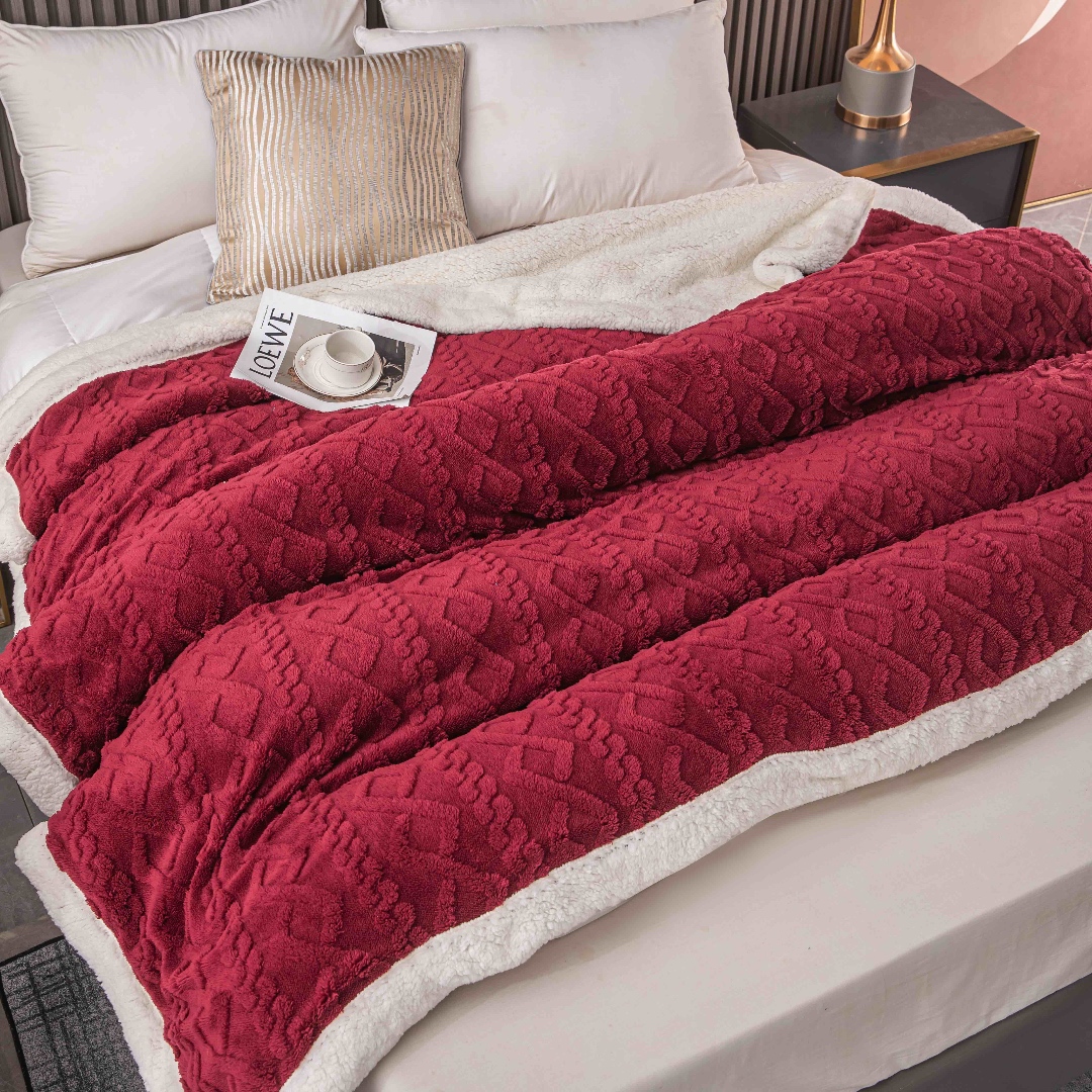 Patura CoCoLiNo tip Tricotaj cu blanita, 200x230cm, Jojo Home, Grena - 1 | YEO