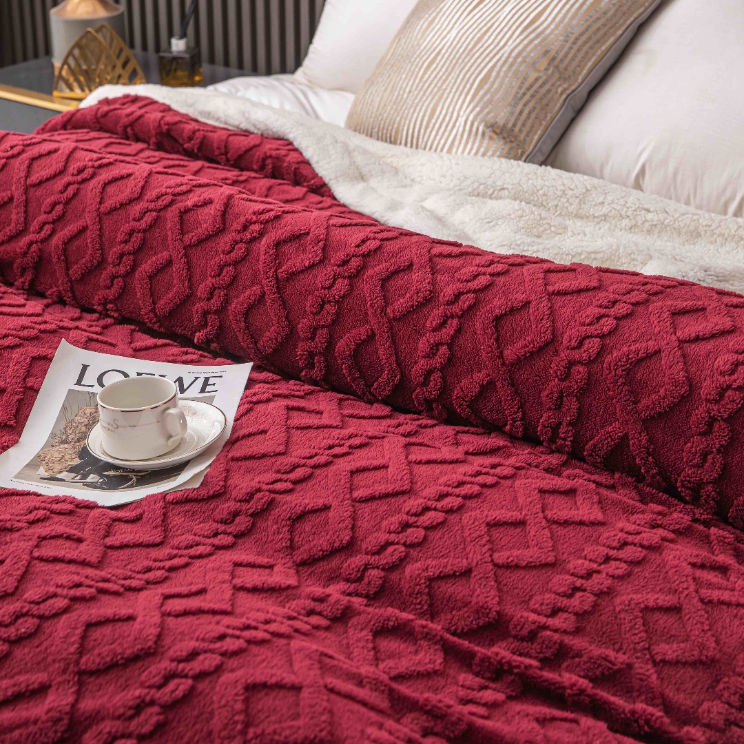 Patura CoCoLiNo tip Tricotaj cu blanita, 200x230cm, Jojo Home, Grena - 3 | YEO