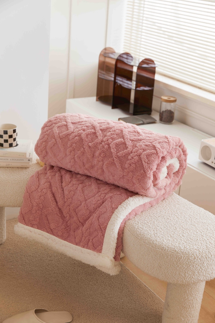 Patura CoCoLiNo tip Tricotaj cu blanita, 200x230cm, Jojo Home, Roz - 1 | YEO