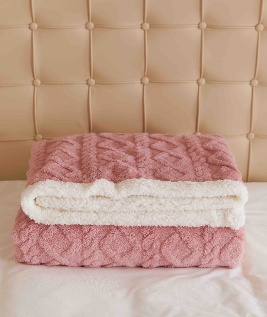 Patura CoCoLiNo tip Tricotaj cu blanita, 200x230cm, Jojo Home, Roz - 2 | YEO