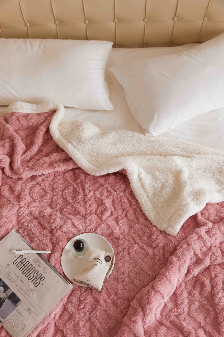 Patura CoCoLiNo tip Tricotaj cu blanita, 200x230cm, Jojo Home, Roz - 3 | YEO