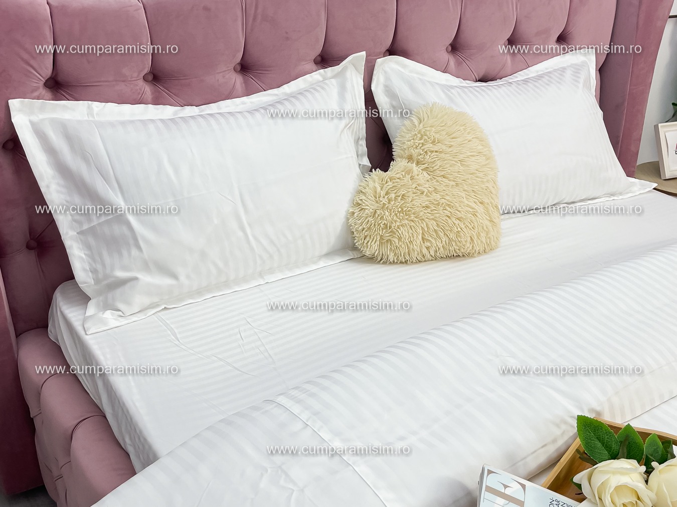Lenjerie HoReCa, pat dublu, Damasc Finetat Deluxe cu Elastic, 4 piese, Alb - 4 | YEO