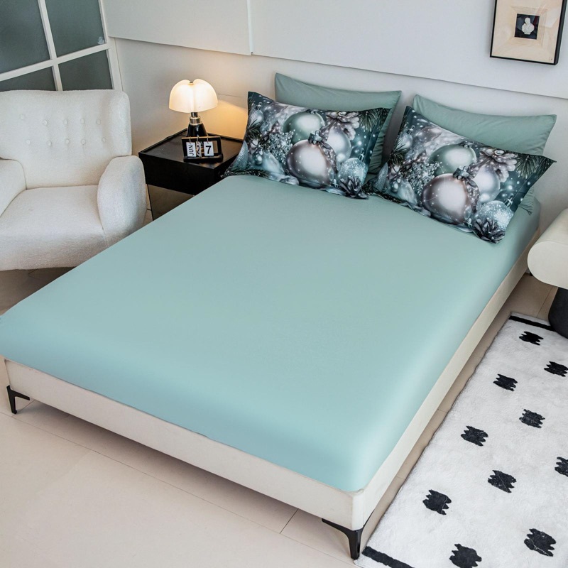 Lenjerie pat dublu, FINET, Imprimeu Digital 5D - Identic cu poza, Cu ELASTIC, 6 piese, Jojo Home, Gri, Verzui, Globulete - 3 | YEO