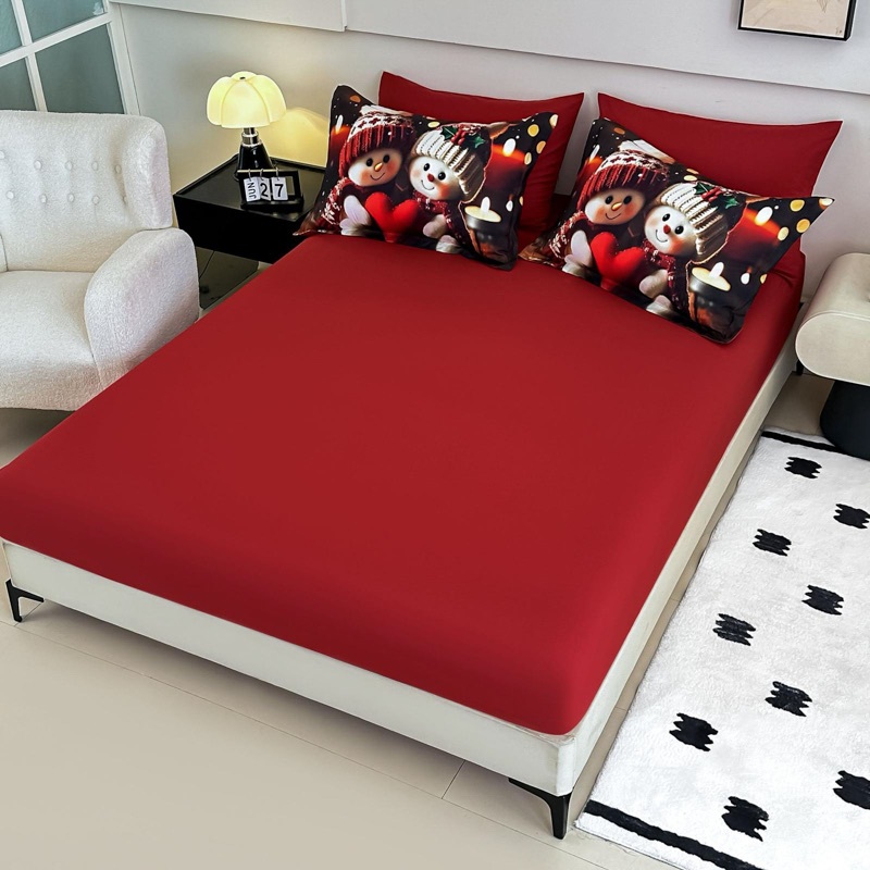 Lenjerie pat dublu, FINET, Imprimeu Digital 5D - Identic cu poza, Cu ELASTIC, 6 piese, Jojo Home, Rosu, Indragostiti - 3 | YEO