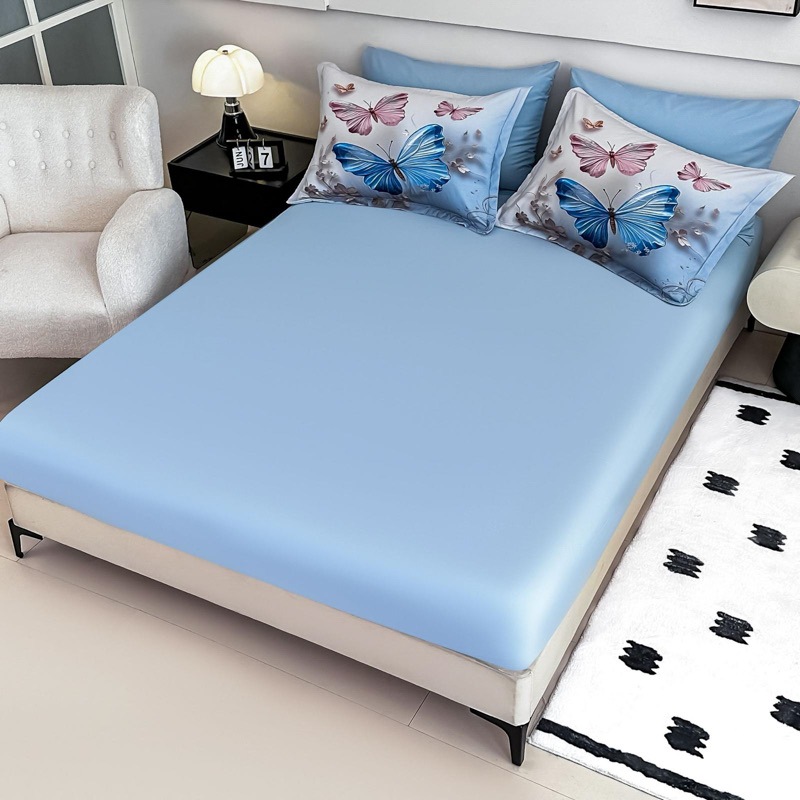 Lenjerie pat dublu, FINET, Imprimeu Digital 5D - Identic cu poza, Cu ELASTIC, 6 piese, Jojo Home, Bleu, Fluturi - 3 | YEO