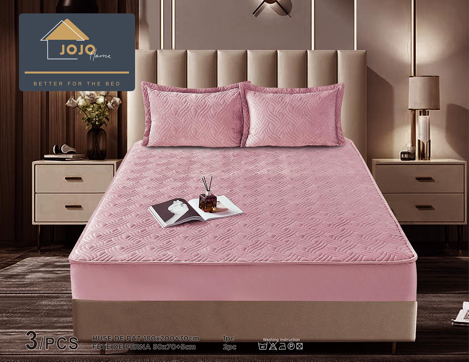 Husã matlasatã tip topper din catifea, 160x200cm + 2 fete de perna 50x70cm, Lila - 1 | YEO
