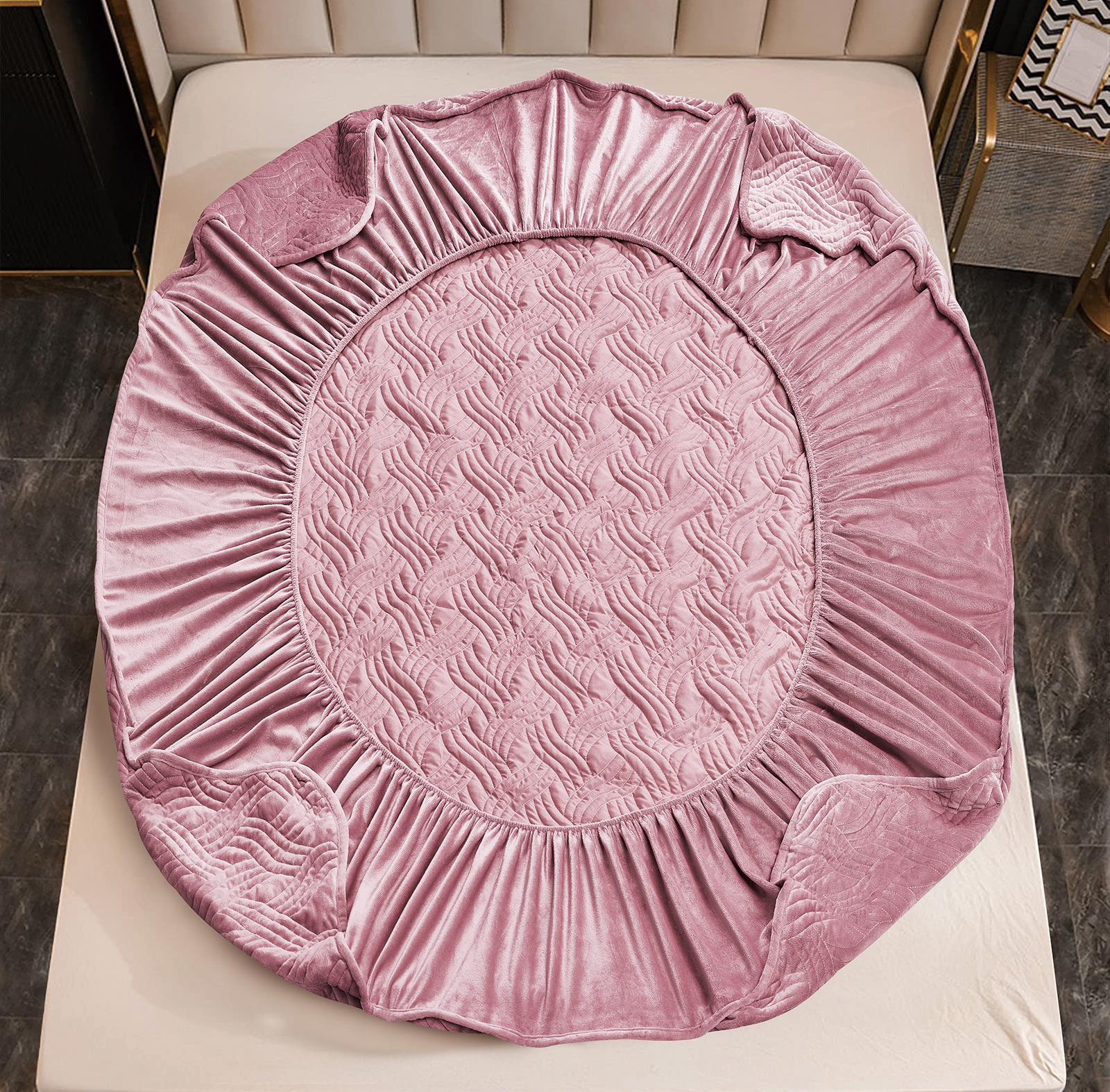 Husã matlasatã tip topper din catifea, 160x200cm + 2 fete de perna 50x70cm, Lila - 3 | YEO