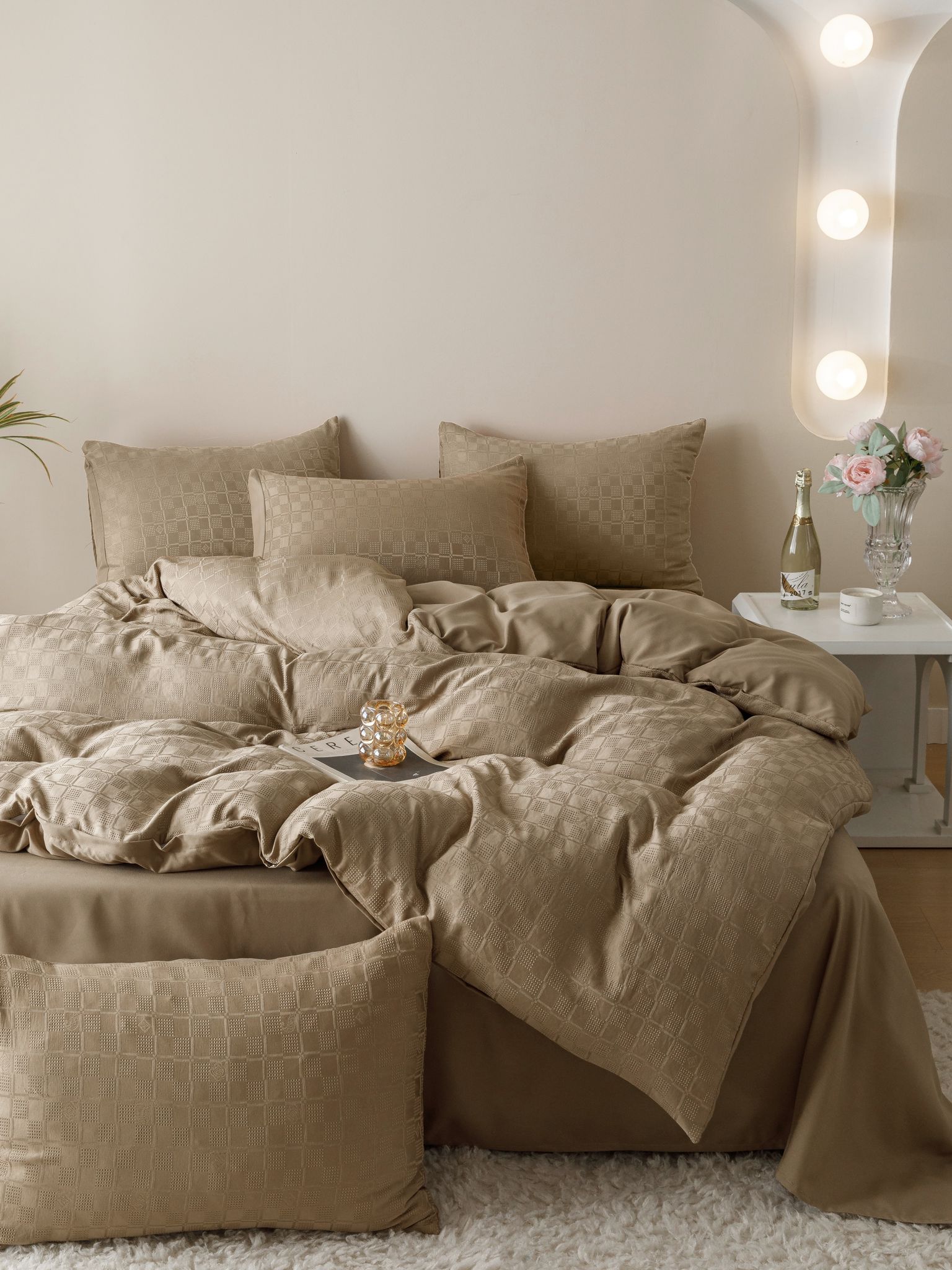 Lenjerie pat dublu, JACQUARD FINETAT, 6 piese, Jojo Home, Bej - 1 | YEO