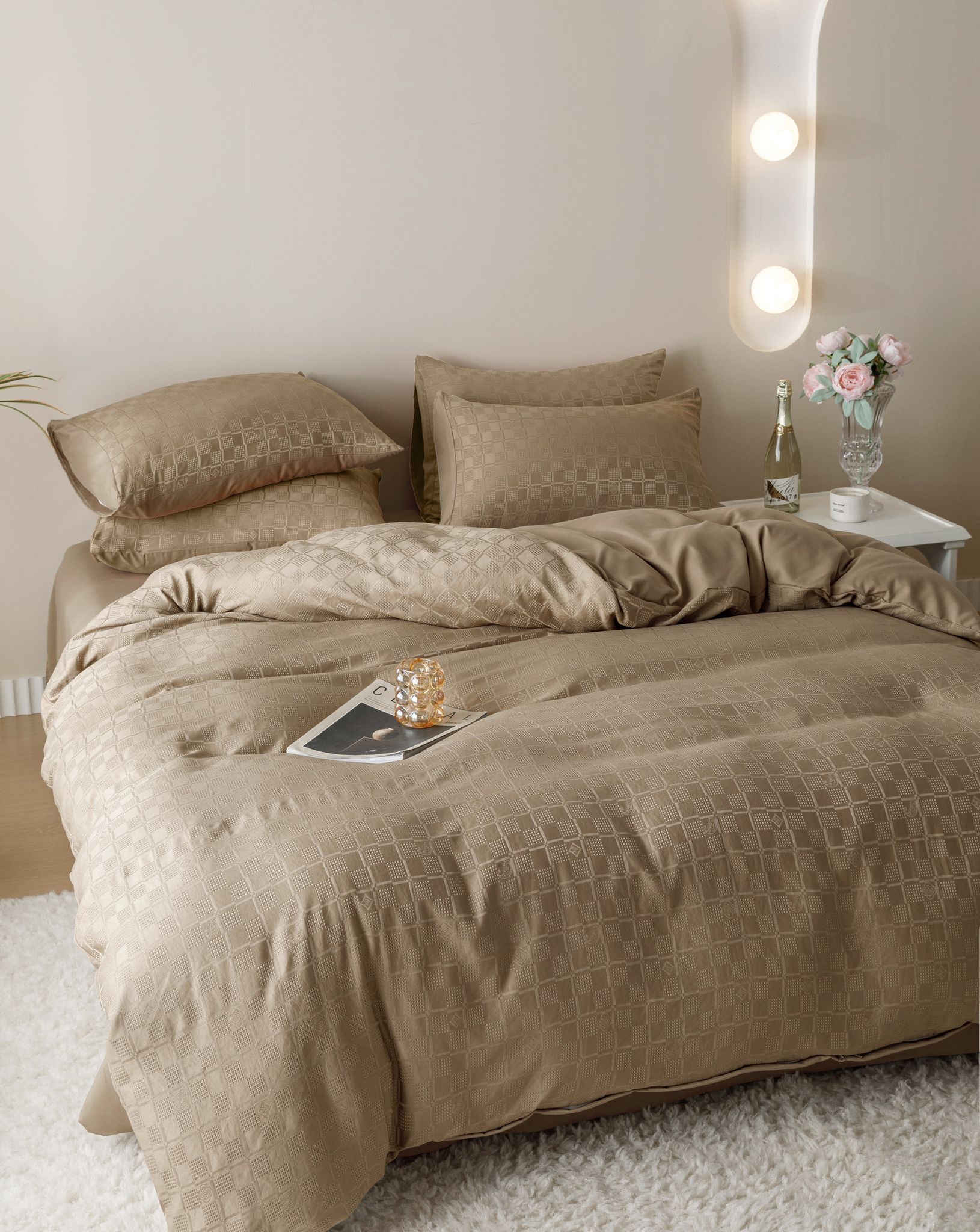 Lenjerie pat dublu, JACQUARD FINETAT, 6 piese, Jojo Home, Bej - 3 | YEO