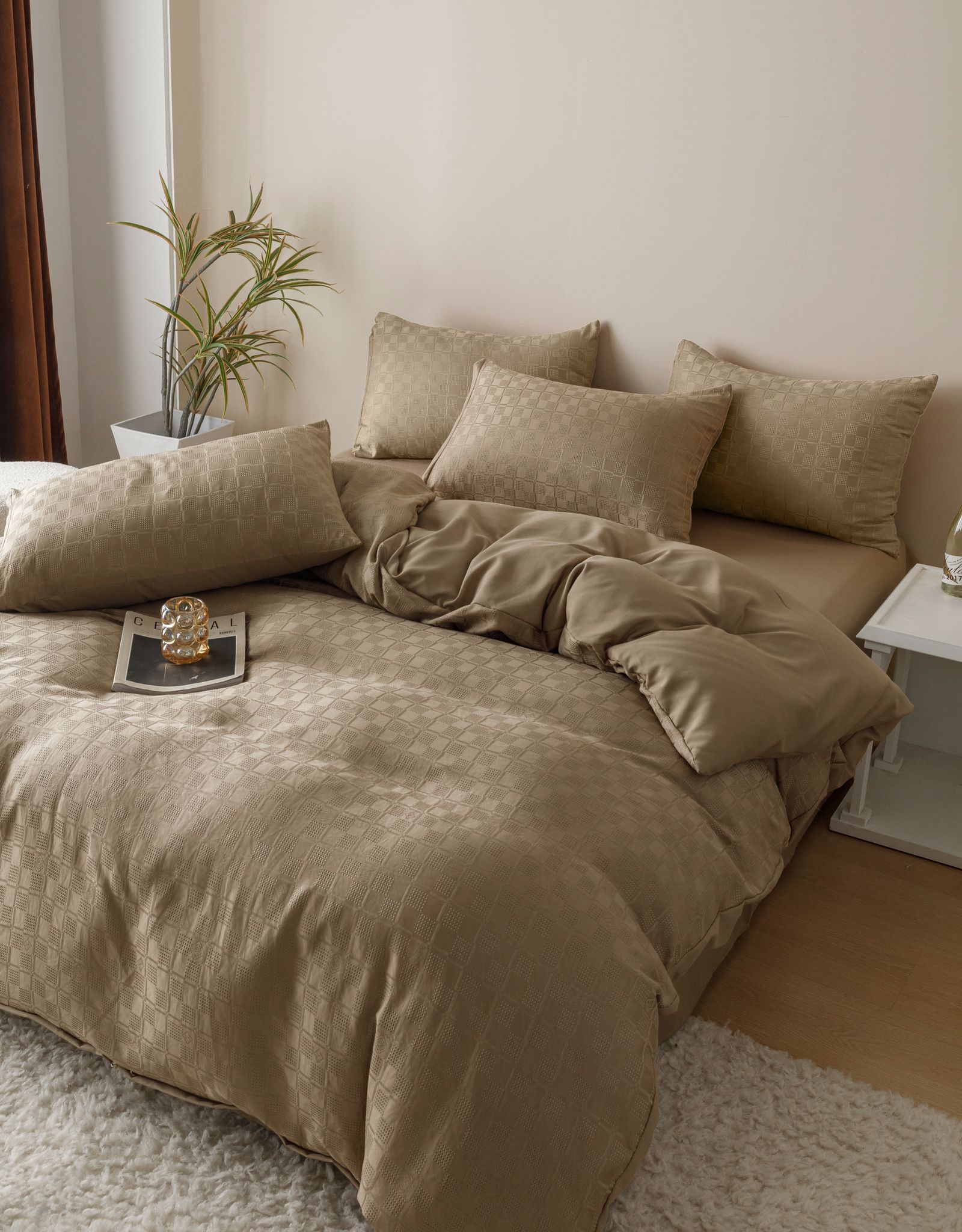 Lenjerie pat dublu, JACQUARD FINETAT, 6 piese, Jojo Home, Bej - 4 | YEO