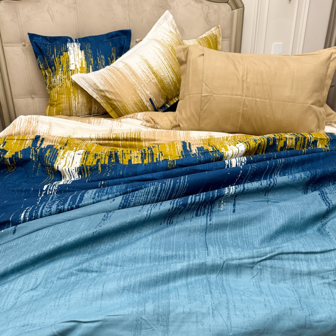 (OFERTA TRIO) Lenjerie pat dublu,  FINET, cu elastic, 6 piese, Turquoise, abstract - 2 | YEO