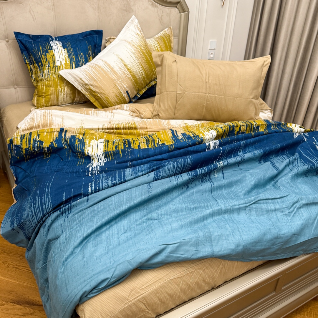 (OFERTA TRIO) Lenjerie pat dublu,  FINET, cu elastic, 6 piese, Turquoise, abstract - 3 | YEO