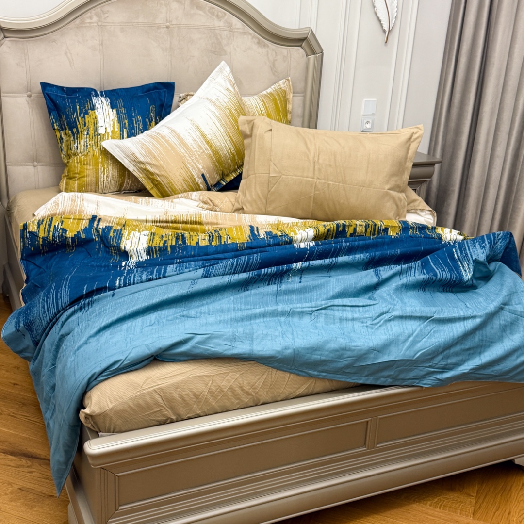 (OFERTA TRIO) Lenjerie pat dublu,  FINET, cu elastic, 6 piese, Turquoise, abstract - 4 | YEO