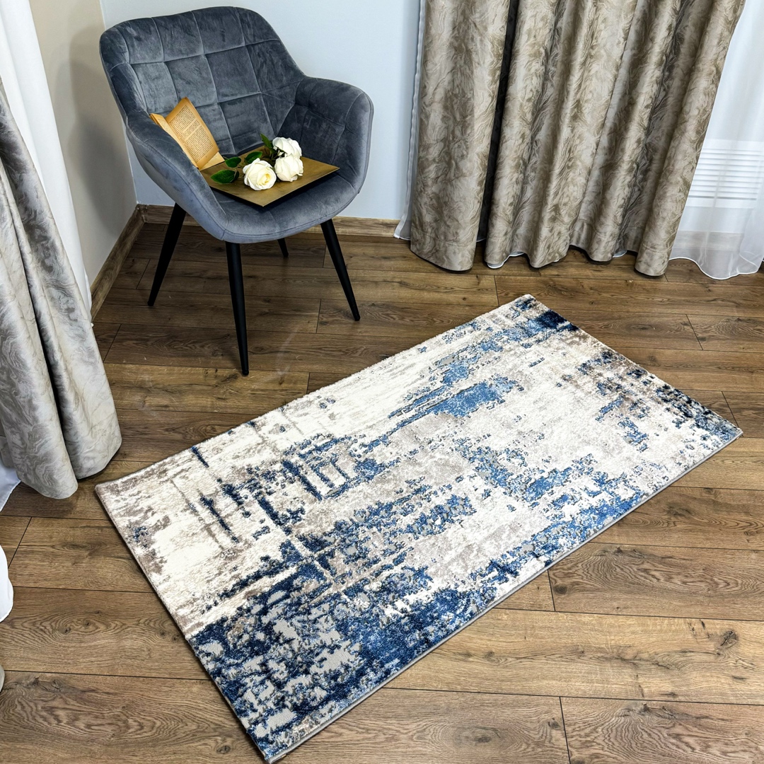 Covor Modern, Elegant, 120x180cm, gros si pufos, SHINNY V3, Albastru/Gri/Alb - 3 | YEO