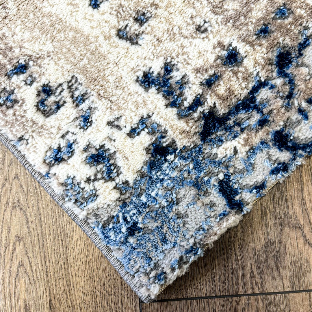 Covor Modern, Elegant, 80x300cm, gros si pufos, SHINNY V3, Albastru/Gri/Alb - 4 | YEO