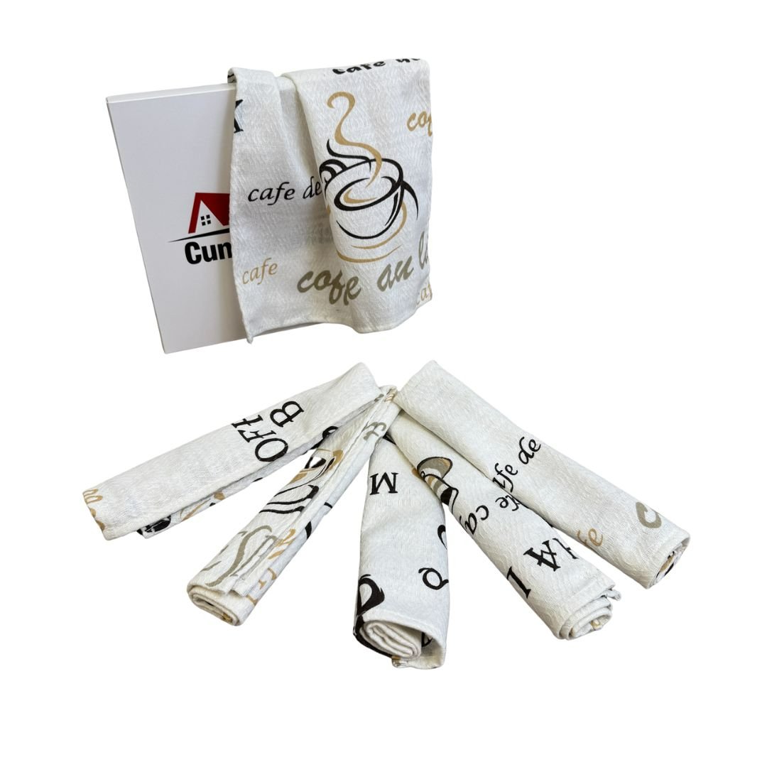 Poze Set de 6 Prosoape Waffle, 30x50cm, pentru Bucatarie, Bumbac 100% Gofre, Atelier CumparaMisim, Crem, Alb, Cafea cumparamisim.ro